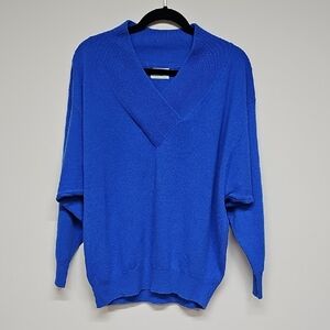 Vtg United Colors Of Benetton V-Neck Wool Angora Sweater, Blue, Size 50